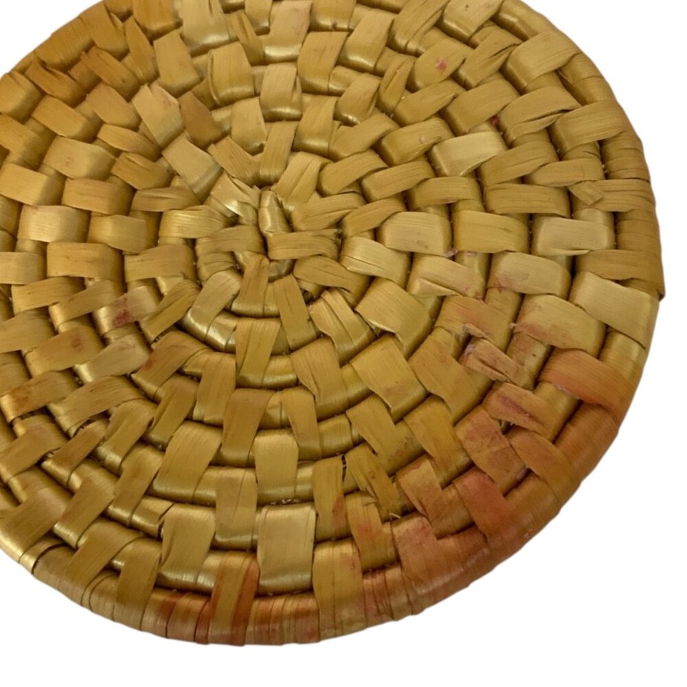 Handwoven Straw Coaster Set With Matching Storage Box Wicker Kitchen Decor - Picture 5 of 5